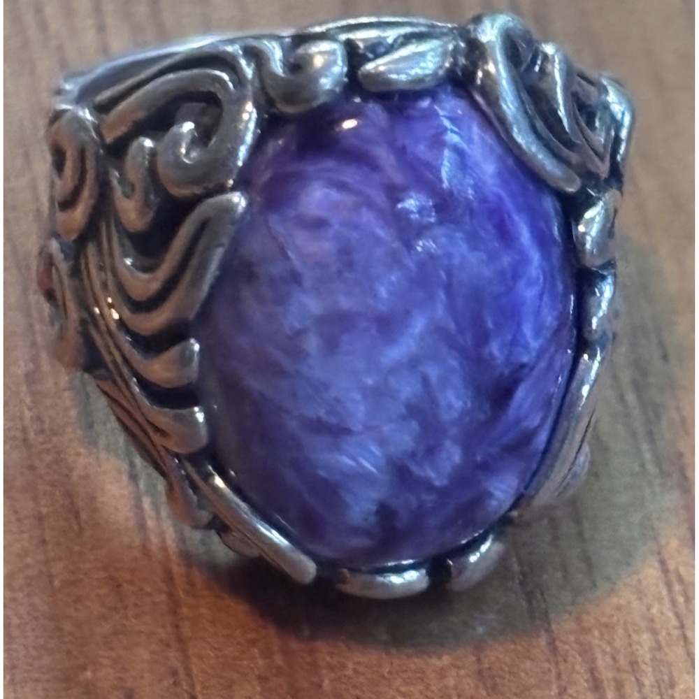 CAROLYN POLLACK Sterling Silver & Purple Charoite Cabochon Ring - Size 7.25
